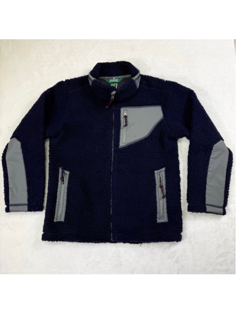 Boys L.L. Bean Navy Gray Fleece‎ Jacket Medium 10-12 Sherpa Reflective